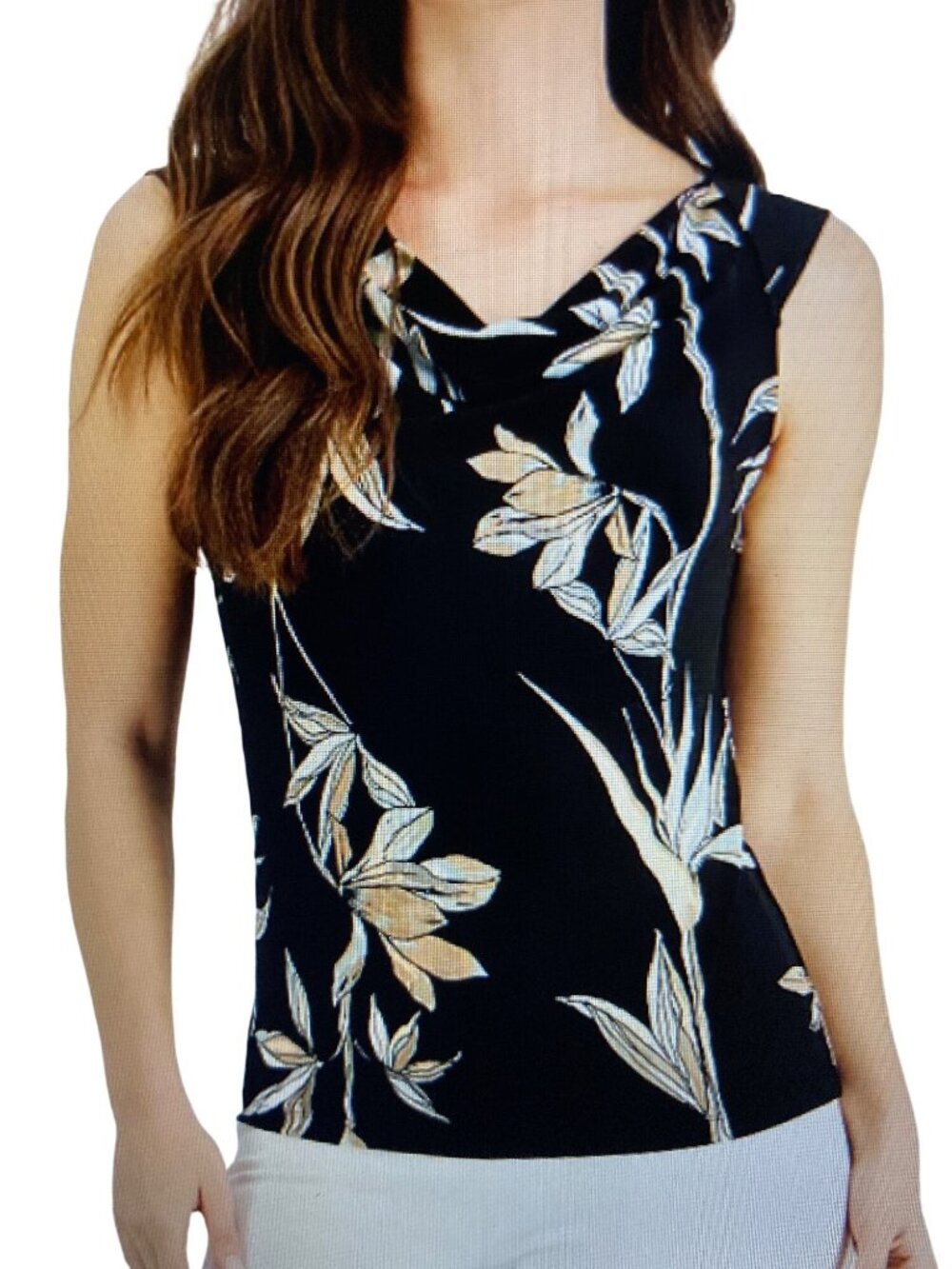 Kasper Women's Floral-Print Cowl-Neck Top Sleeveless Floral 2X  NWT